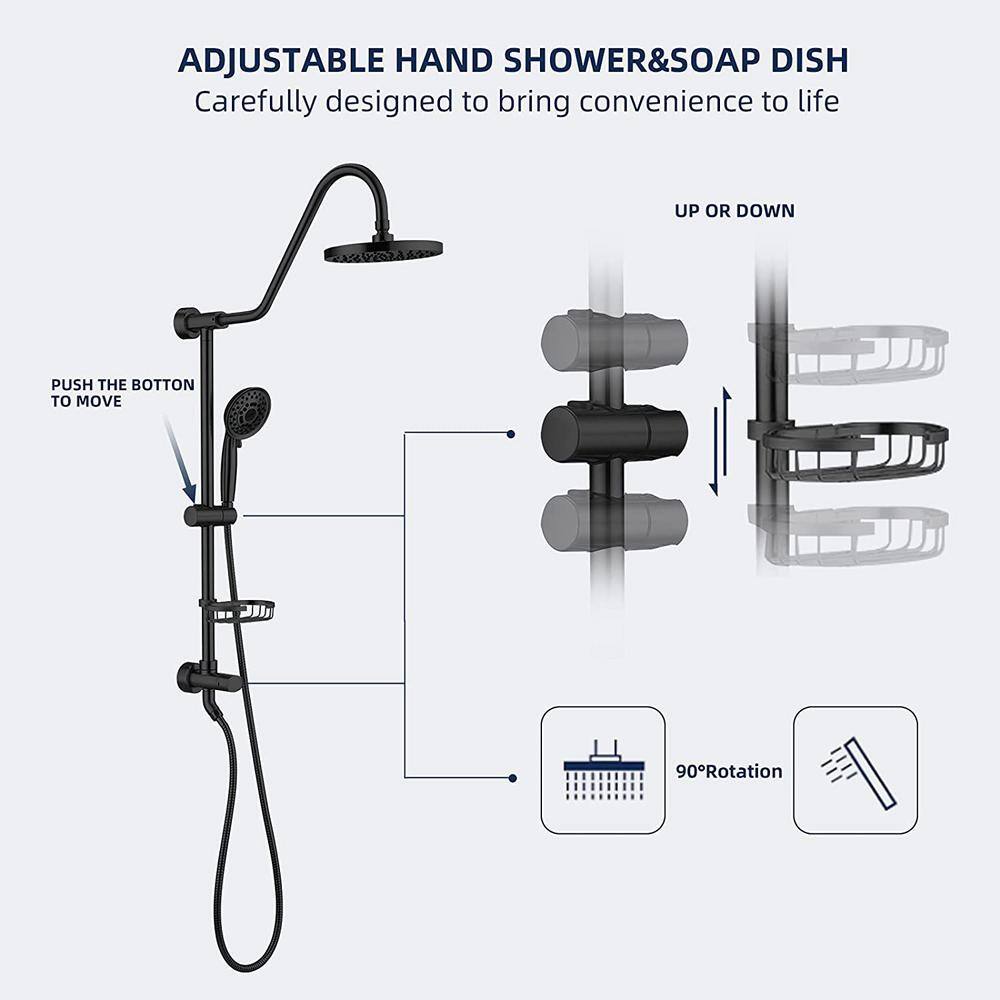 PROOX 5-Spray 8 in. Round Shower System Kit with Hand Shower and Adjustable Slide Bar Soap Dish in Oil Rubbed Bronze PRAE103ORB