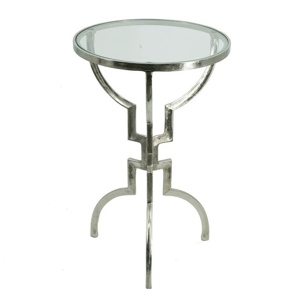 24 Inch Accent Side Table， Smooth Glass Top， Hourglass Base， Silver Finish - 15.7L x 15.7W x 23.6H， in inches