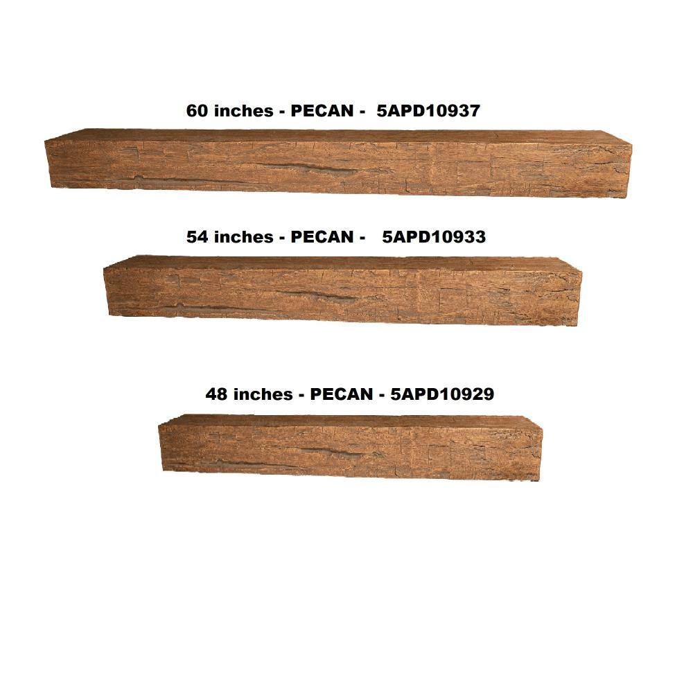 American Pro Decor 6 in. x 8 in. x 4 ft. Pecan Hand Hewn Faux Wood Cap-Shelf Mantel 5APD10929