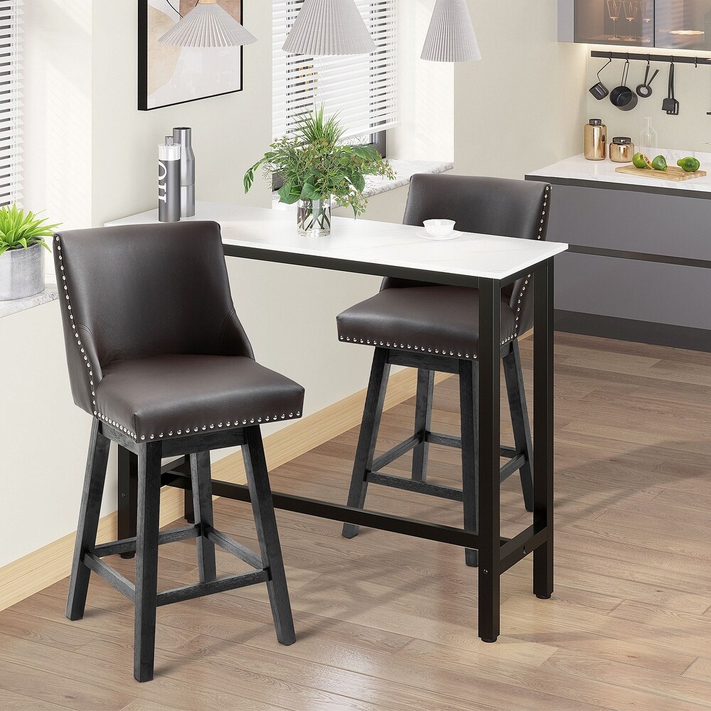 PU Leather Swivel Barstools Set of 2 Bar Height Bar Stools Armless Dining Chair with Nail Trim and Footrest for Kitchen Island