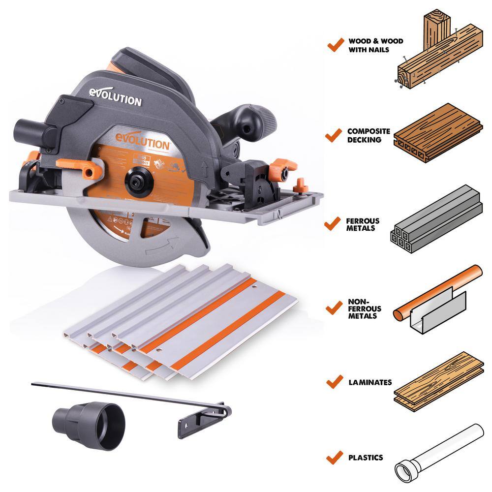 Evolution Power Tools 15 Amp 7-14 in. Circular Track Saw Kit with 40 in. Track Electric Brake and Multi-Material Blade R185CCSX