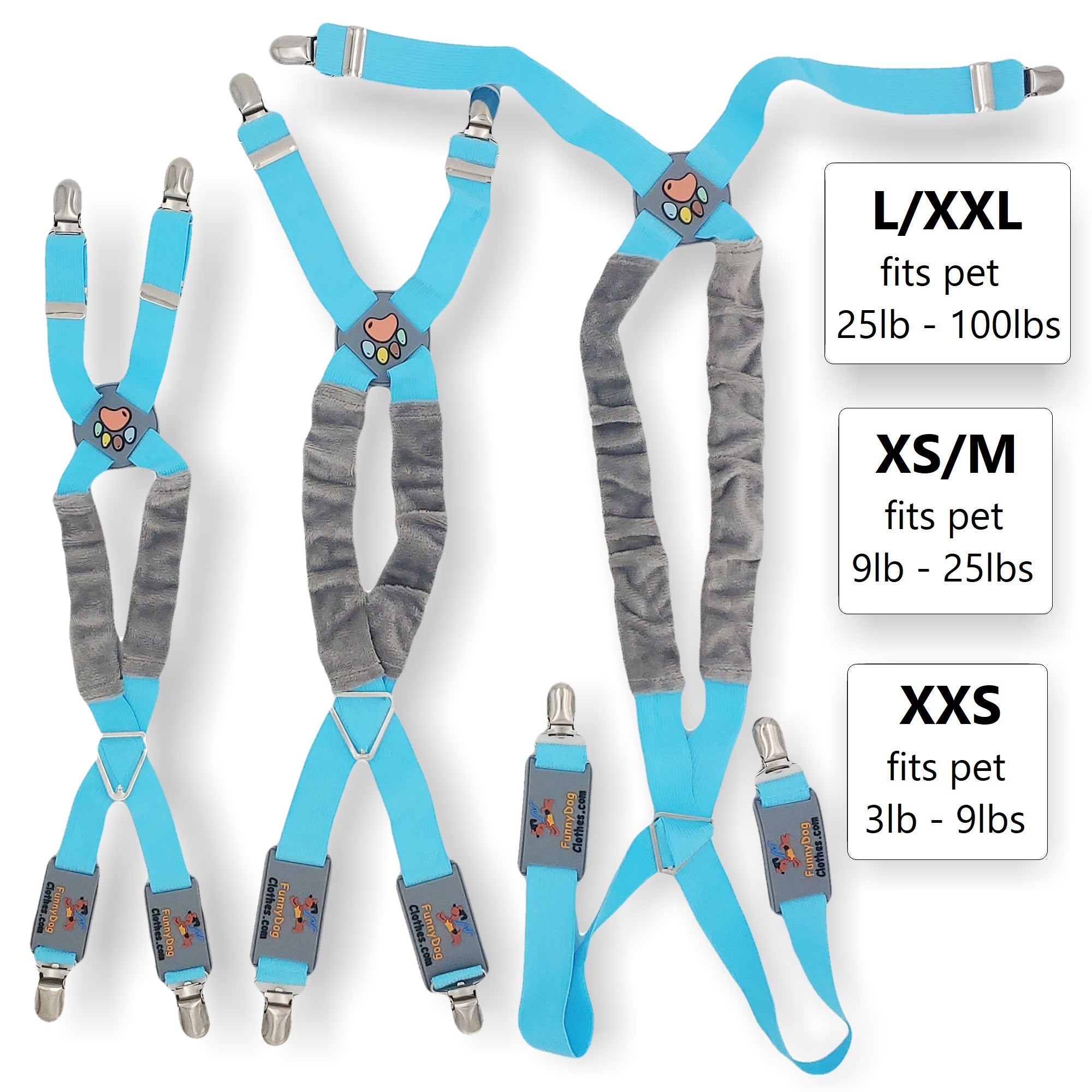 Dog Suspenders for Pet Clothes Apparel Diapers Pants Skirt Belly Bands Sz XS/M Fits Pet 9lb - 25lb