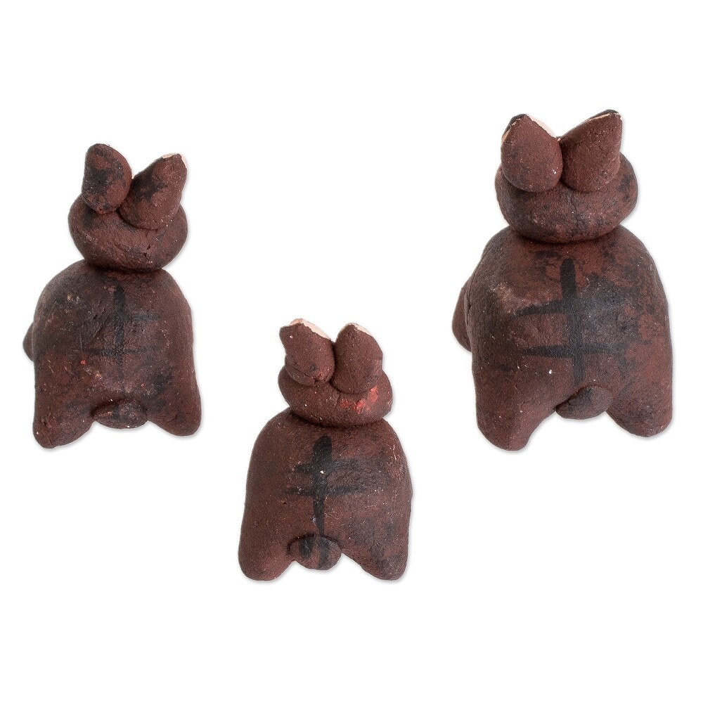 Novica Handmade Brown Donkey Family Ceramic Figurines (Set Of 3)