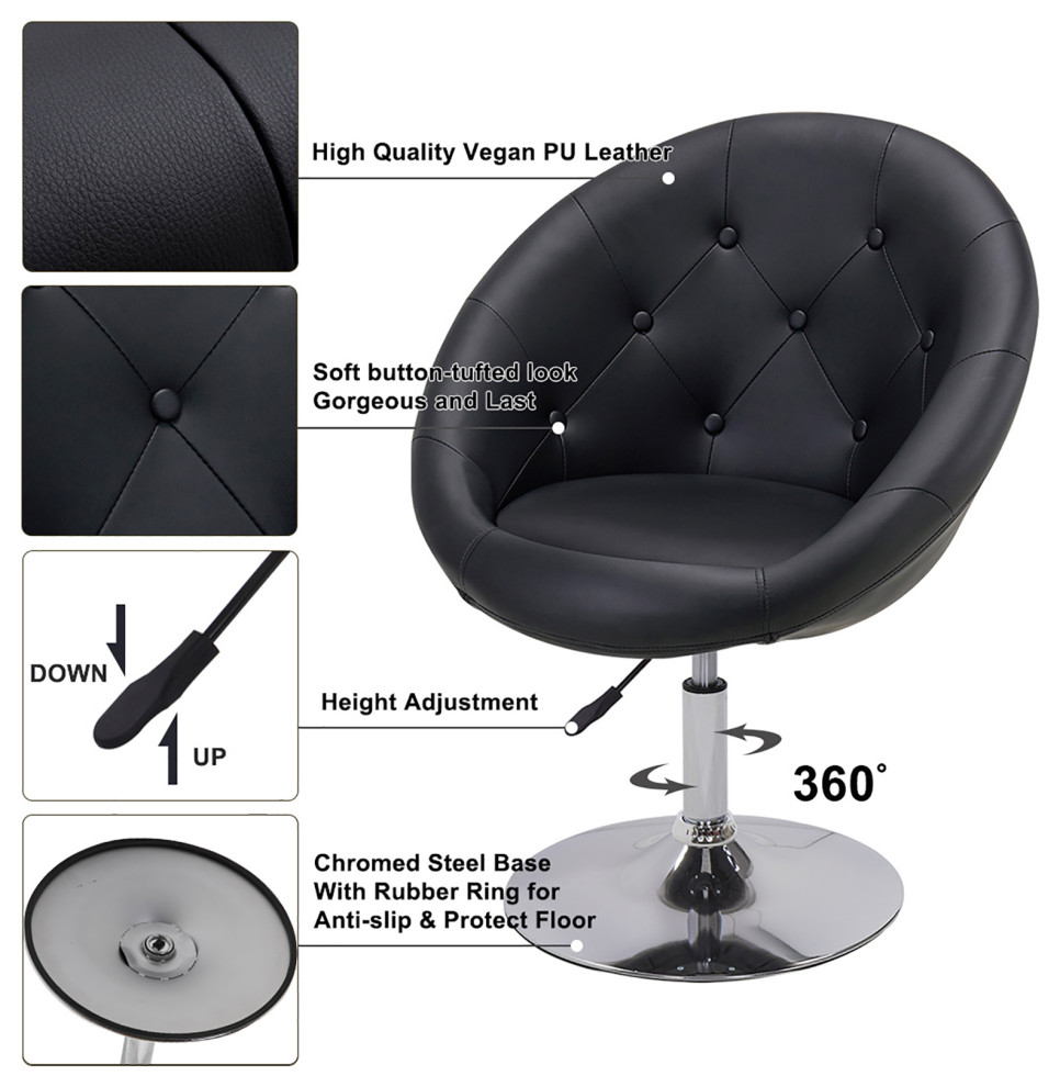 Button Tufted Swivel PU Leather Papasan Chair   Contemporary   Vanity Stools And Benches   by Duhome inc  Houzz