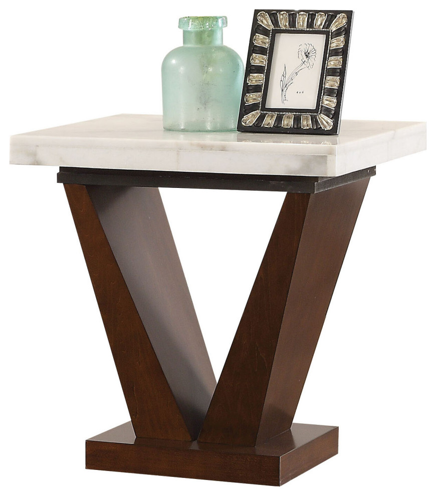 ACME Forbes End Table  White Marble/Walnut   Transitional   Side Tables And End Tables   by Kolibri Decor  Houzz