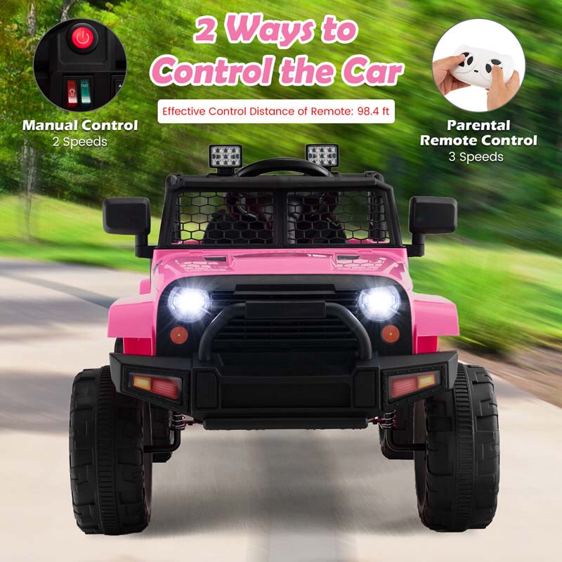 12V Kids Ride On Truck Car Battery Powered Electric Vehicle RC with Mesh Windshield & Bright Headlights