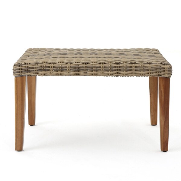 Hampton Outdoor Transitional Wicker and Acacia Wood Ottoman by Christopher Knight Home