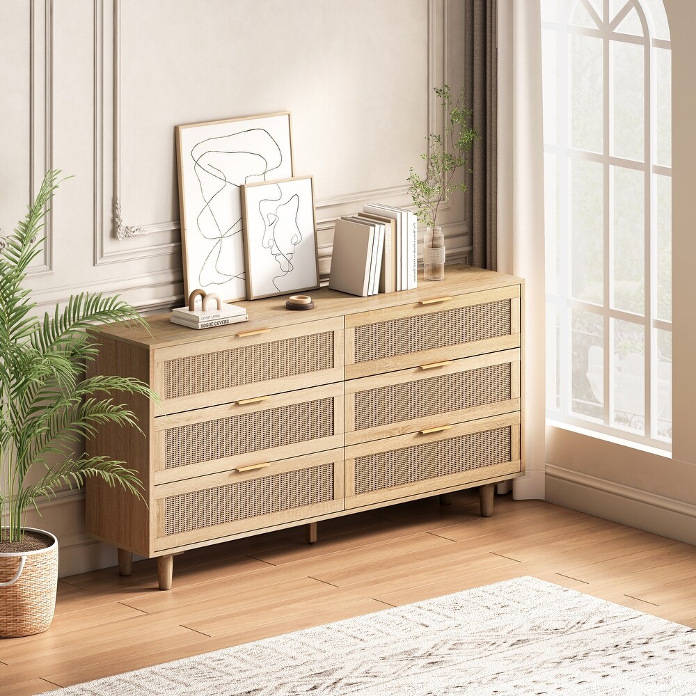 Modern 6 Drawers Rattan Storage Cabinet Rattan Drawer