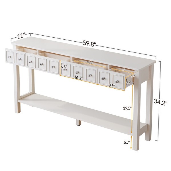 Entryway Long Console Table with Different Size Drawers and Shelf