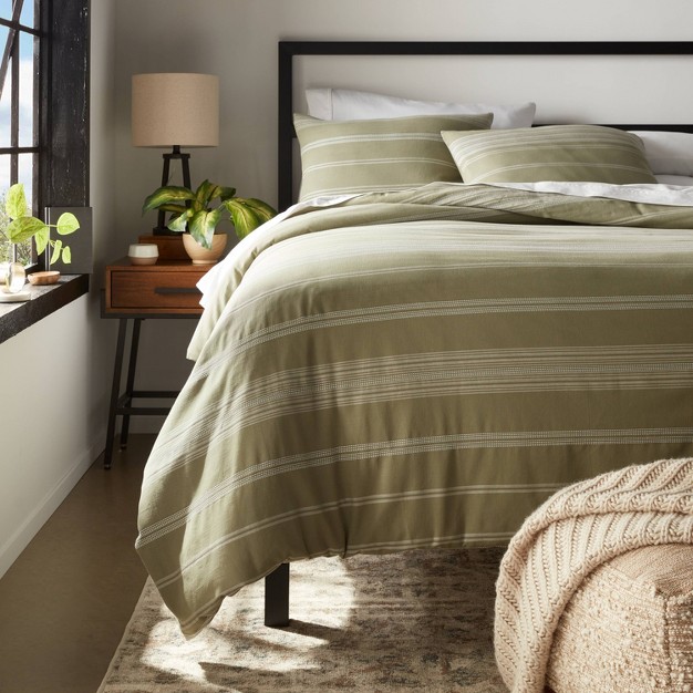 Cotton Woven Stripe Duvet Cover amp Sham Set