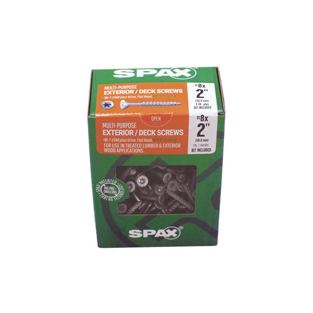 SPAX #8 x 2 in. T-Star Plus Flat Undercut InteriorExterior HCR-X Screw Multi-Purpose (154-Box) 4191670400504