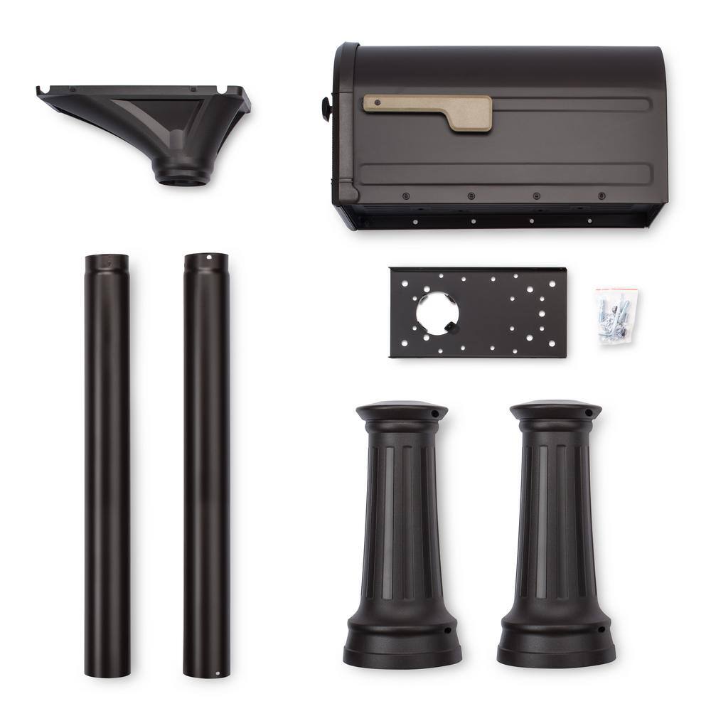 Architectural Mailboxes Roxbury Rubbed Bronze Large Steel Post Mount Mailbox and Premium Steel Post Combo 7980RZ