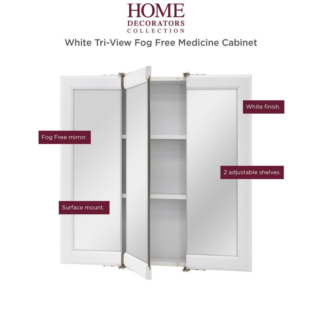 Home Decorators Collection 24-316 in. W x 24-316 in. H Fog Free Framed Surface-Mount Tri-View Bathroom Medicine Cabinet in White 45394