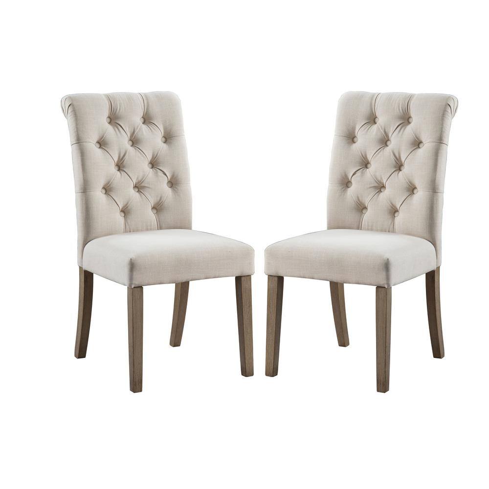 Home Beyond Valence Tan Upholstery Button Tufting Dining Accent Chair Set of 2 UC-4T