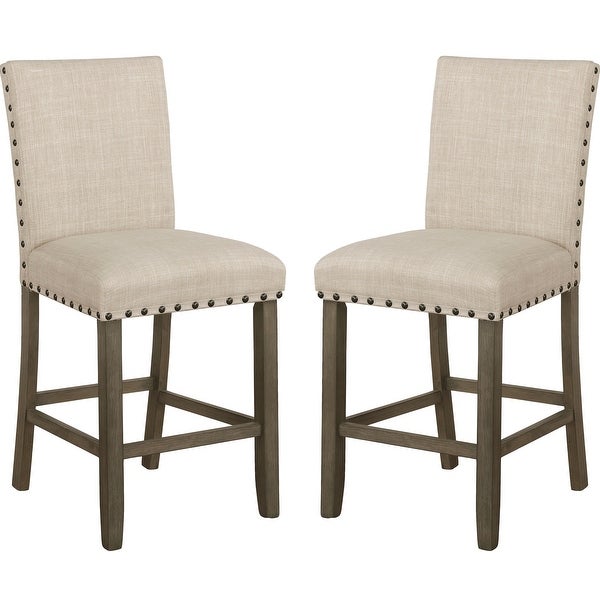 Classic Design Beige Upholsted Counter Height Dining Stools with Nailhead Trim (Set of 2)