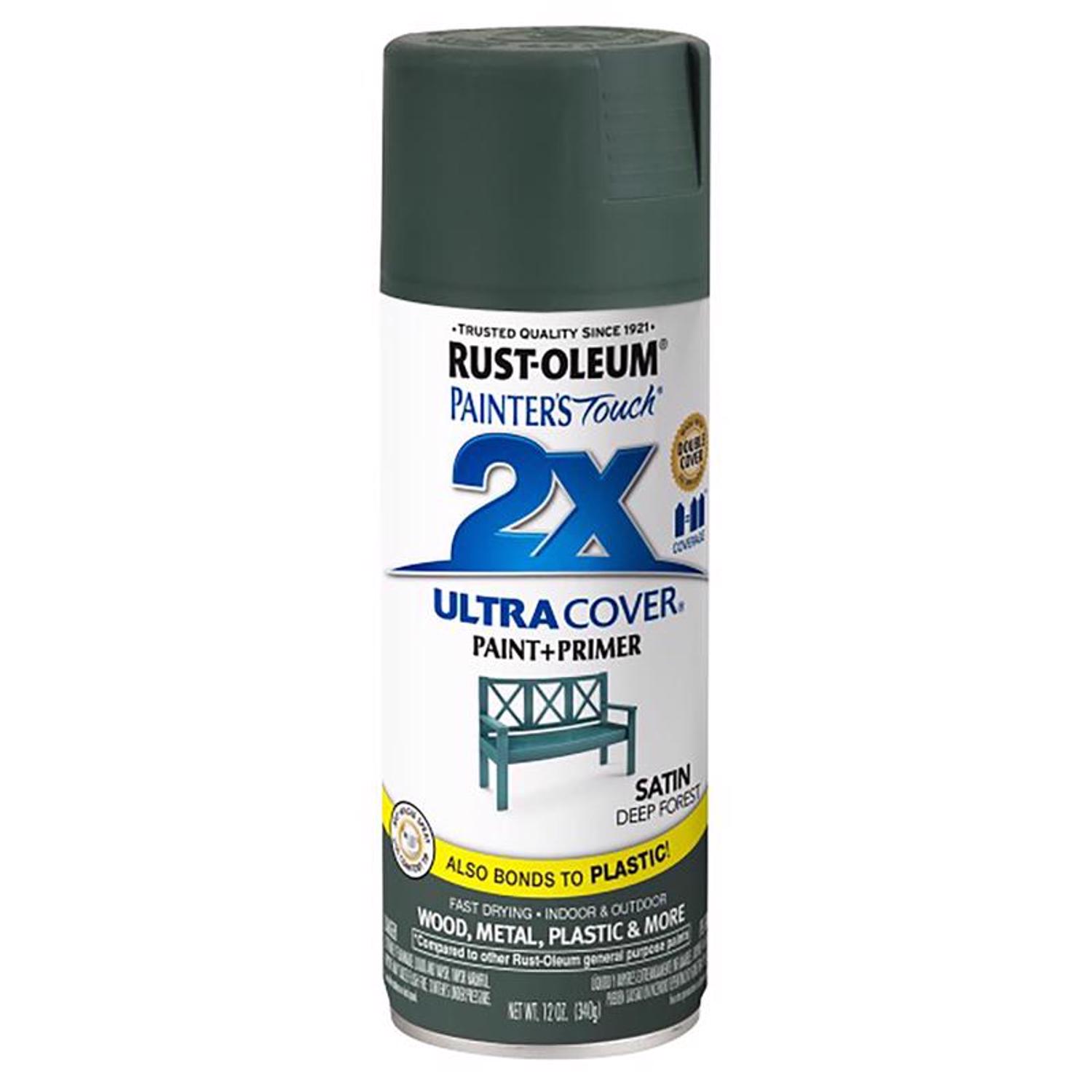 Rust-Oleum Painter\u0027s Touch 2X Ultra Cover Satin Deep Forest Paint+Primer Spray Paint 12 oz