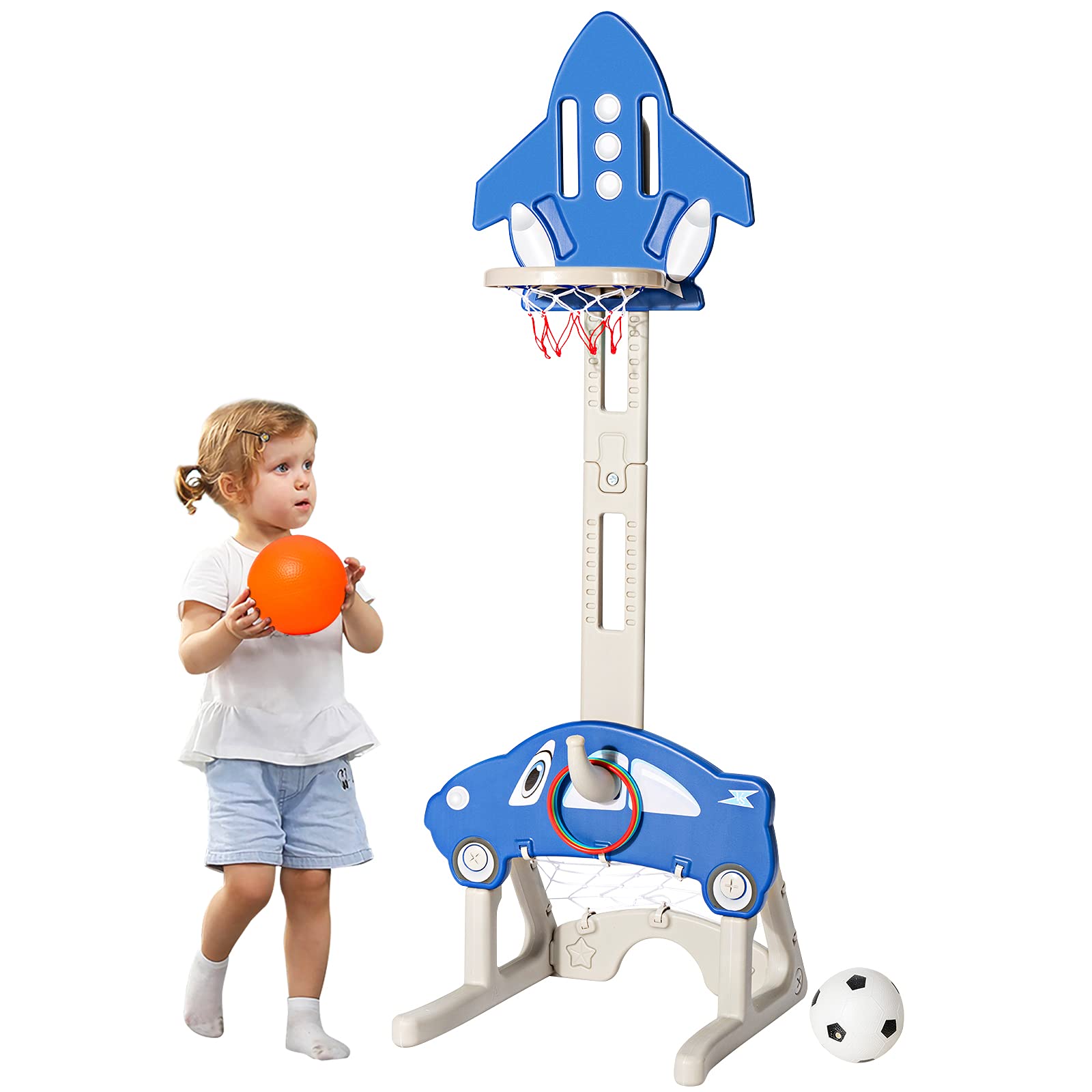 Costzon Basketball Hoop for Kids,  3-in-1 Toddler Sports Activity Center with Adjustable Height