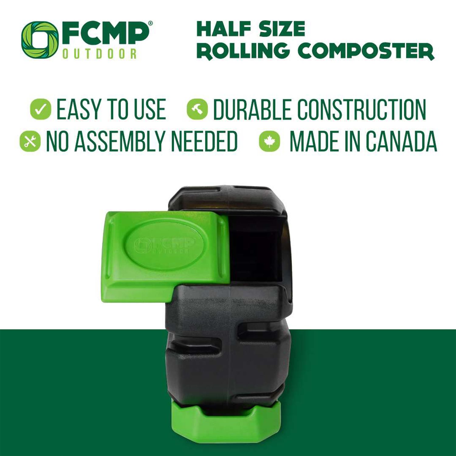 FCMP Outdoor Half Size 19 Gallon Plastic Rolling Composter Tumbler Bin， Green