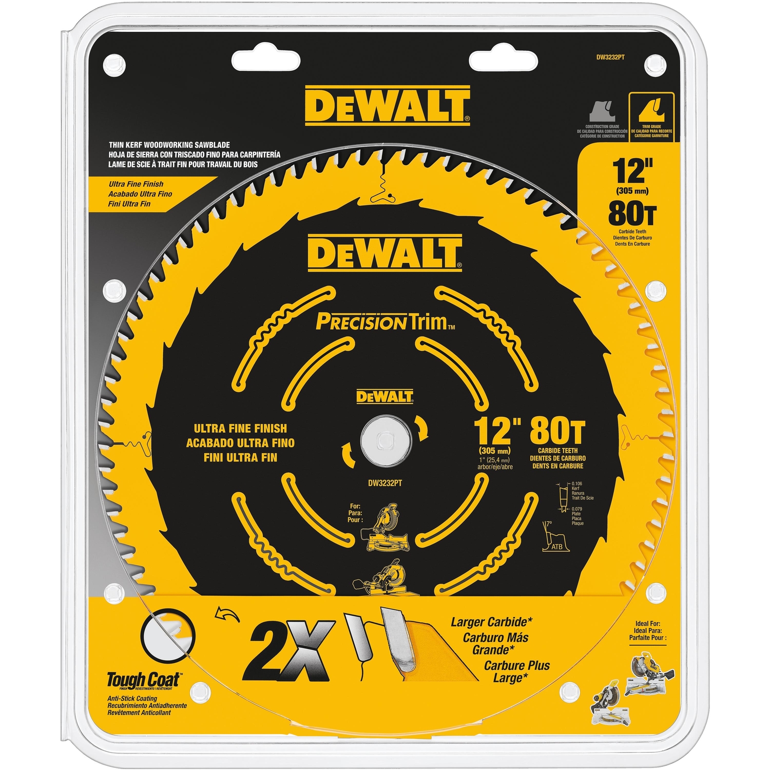 DW Precision Trim 12 in. D X 1 in. Carbide Tipped Circular Saw Blade 80 teeth 1 pk