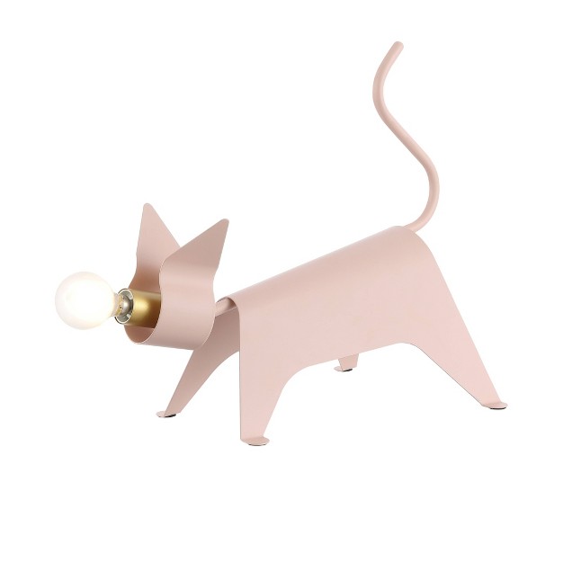 Penelope Modern Industrial Iron Feline Kids x27 Lamp includes Led Light Bulb Pink Jonathan Y