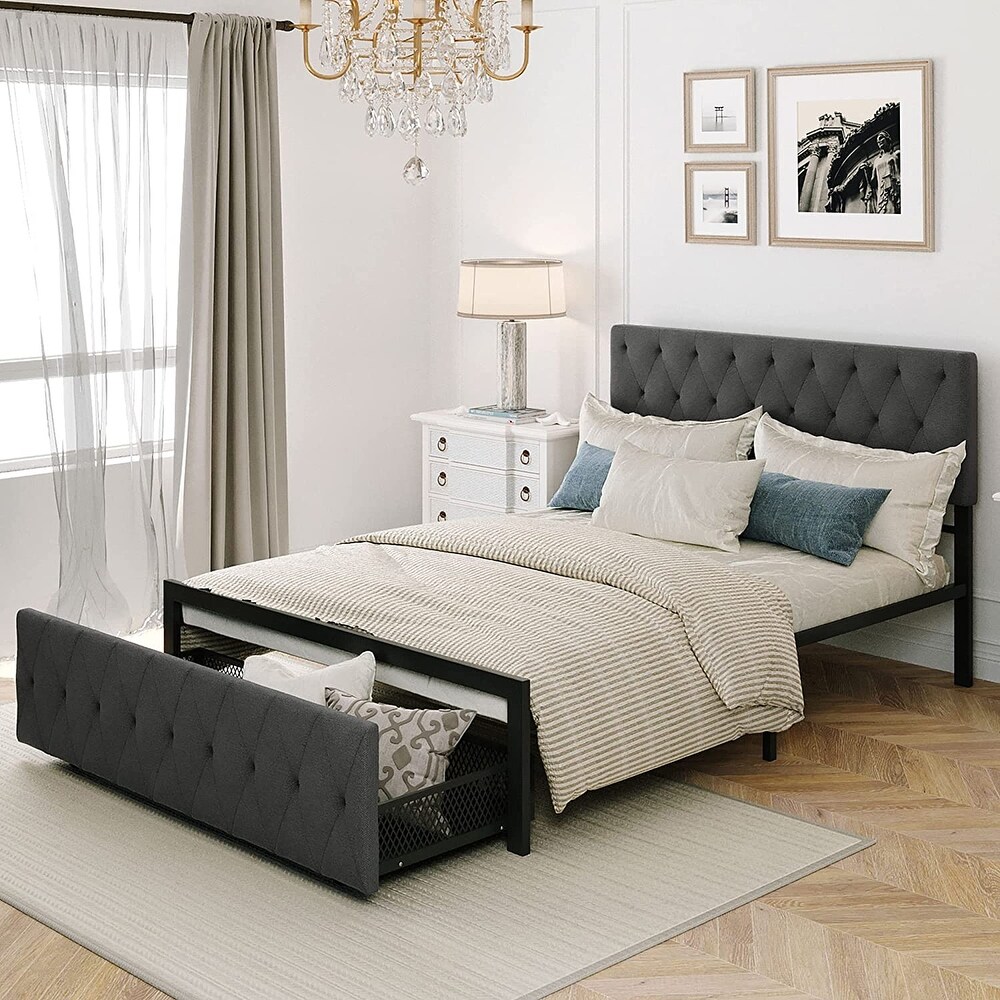 Modern Upholstered Storage Platform Bed with Big Drawer