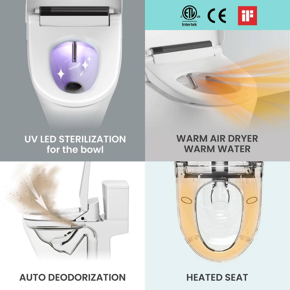 VOVO STYLEMENT Electric Smart Bidet Seat for Elongated Toilet in White Remote Control UV-A LED Sterilization Made in Korea VB-4000N