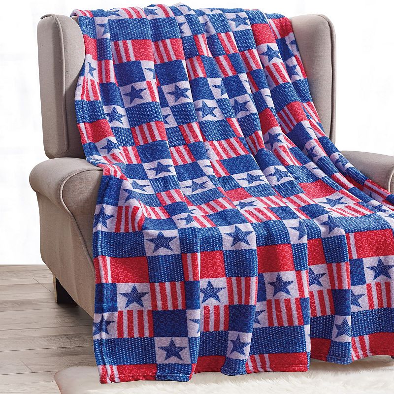 Plazatex Patriotic Patchwork Microplush Decorative All Season 50 X 60 Throw Blanket