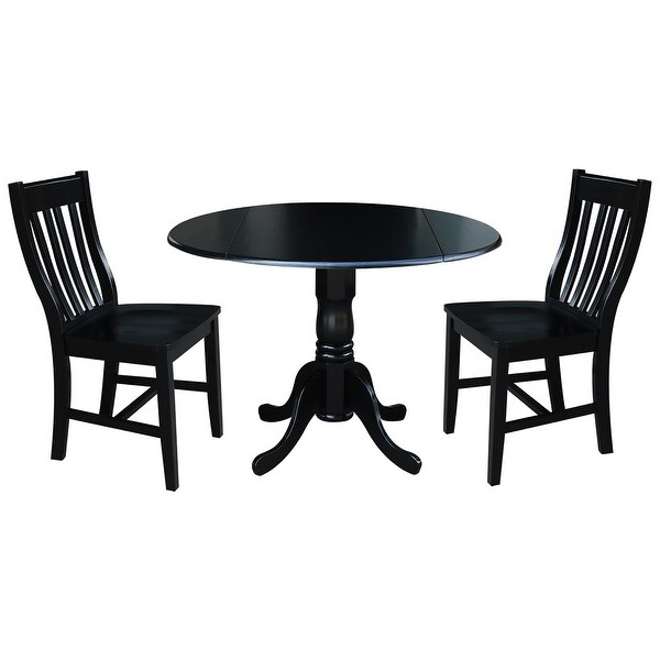 42 inch Drop Leaf Table with Two Slat Back Dining Chairs - 3 Piece Set