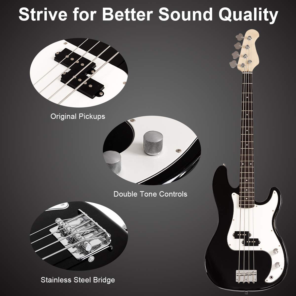 Costzon Full Size Electric 4 String Bass Guitar for Beginner Starter Complete Kit,w/Two Pickups & Two Tone Control