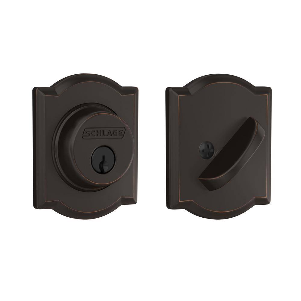 Schlage B60 Series Camelot Aged Bronze Single Cylinder Deadbolt Certified Highest for Security and Durability B60 N CAM 716