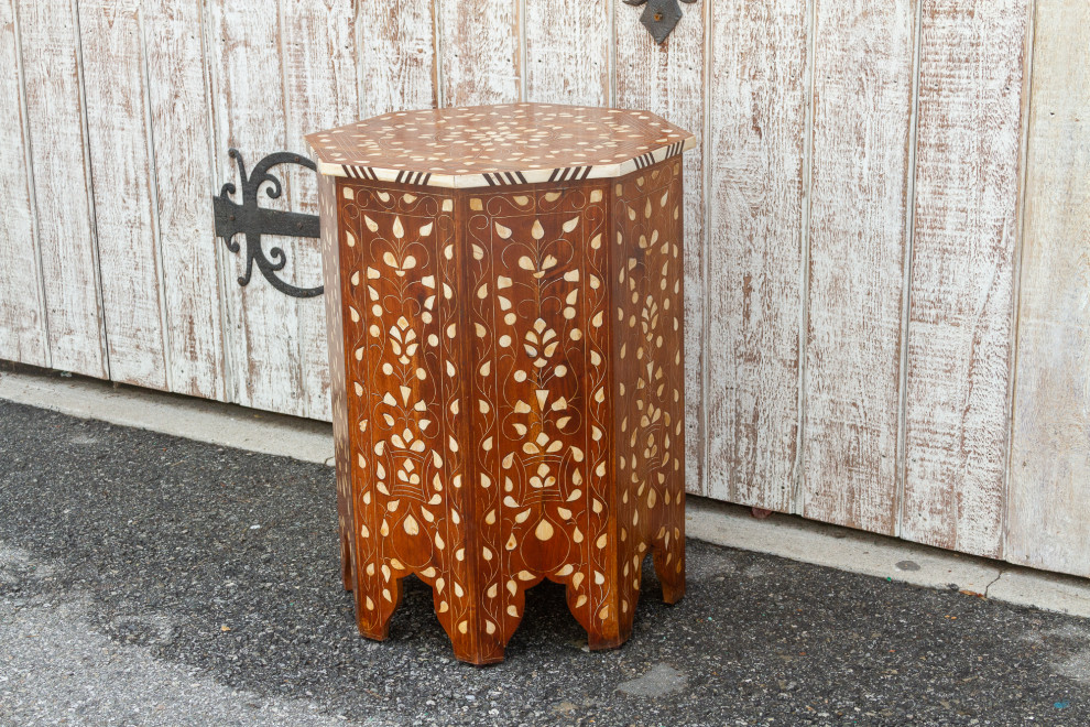 Mother of Pearl Inlay Damascene End Table   Mediterranean   Side Tables And End Tables   by De cor  Houzz