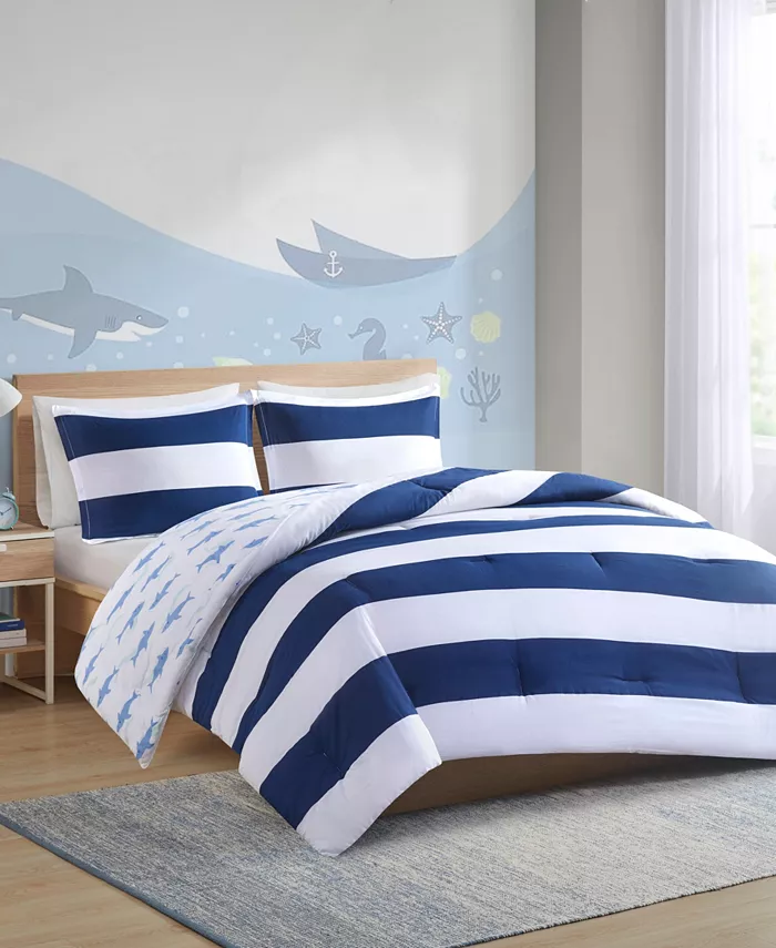 Urban Habitat Sammie Cotton Cabana Stripe Reversible 3-Piece Comforter Set with Shark Reverse， Twin