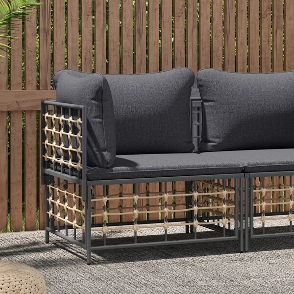 vidaXL Patio Corner Sofa with Beige Cushions Poly Rattan