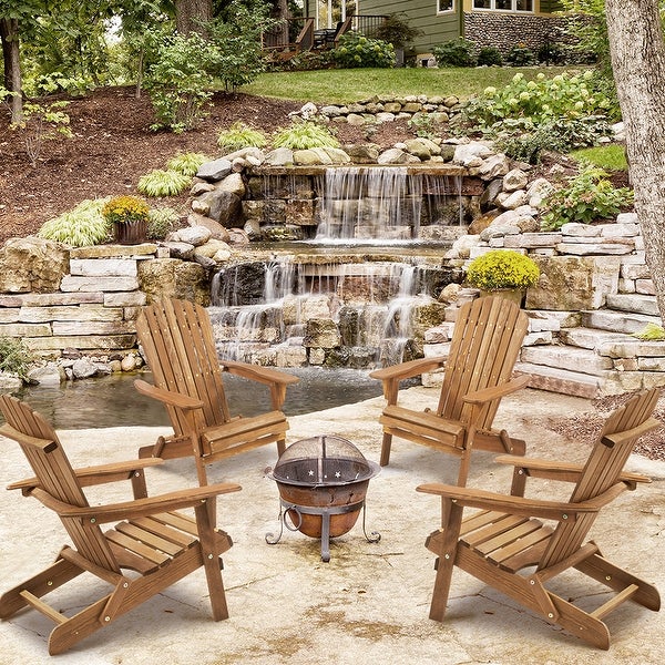 2 Piece Wooden Folding Adirondack Chair，For Outdoor - Overstock - 37594472