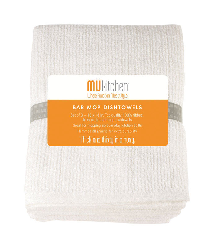 Mu Kitchen White Cotton Bar Mop Dish Cloth 3 pk