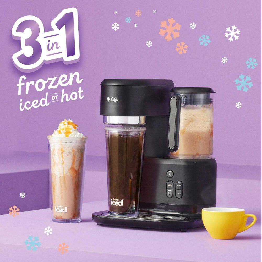 Mr. Coffee 2-Cup Black Single-Serve Iced and Hot Coffee Maker and Blender with 2 Tumblers 2149282