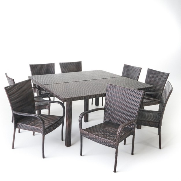 Fiona 9pc Wicker Dining Set Brown Christopher Knight Home