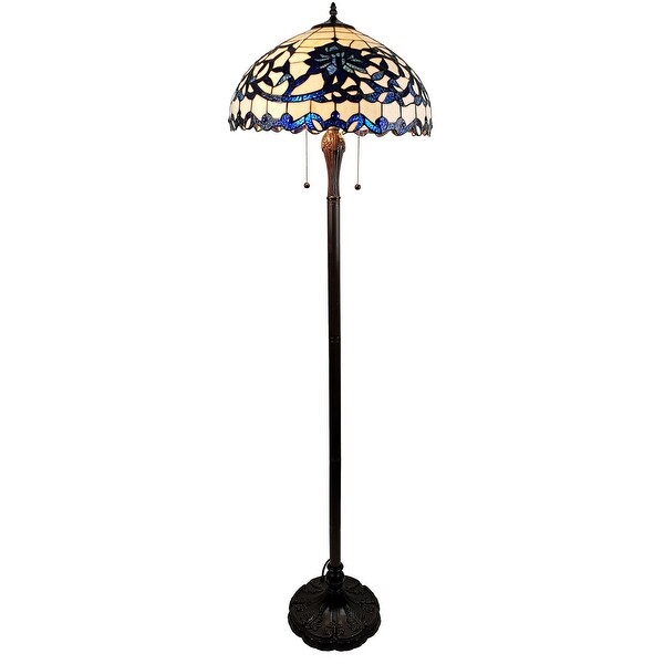 Rexi 18-inch Blue/White Flower Design Glass/Bronze -Style Floor Lamp