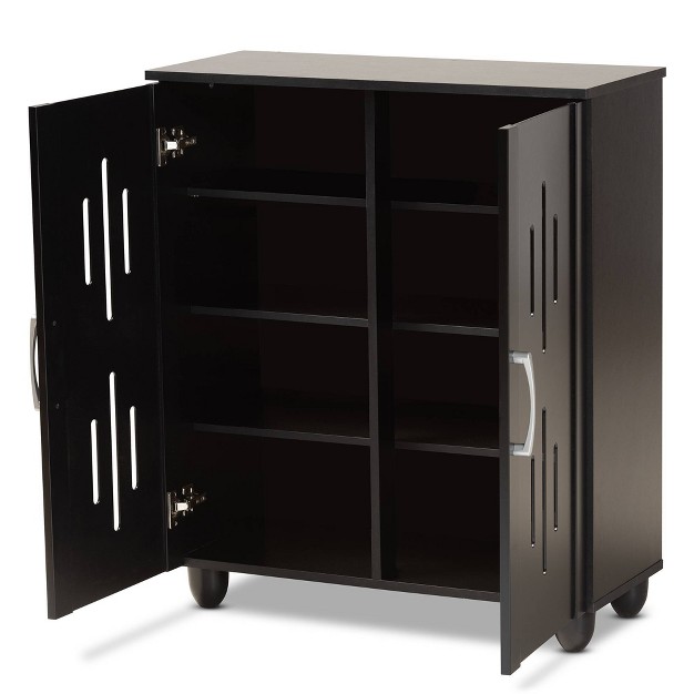 Renley Espresso Wood 2 Door Shoe Storage Cabinet Brown Baxton Studio