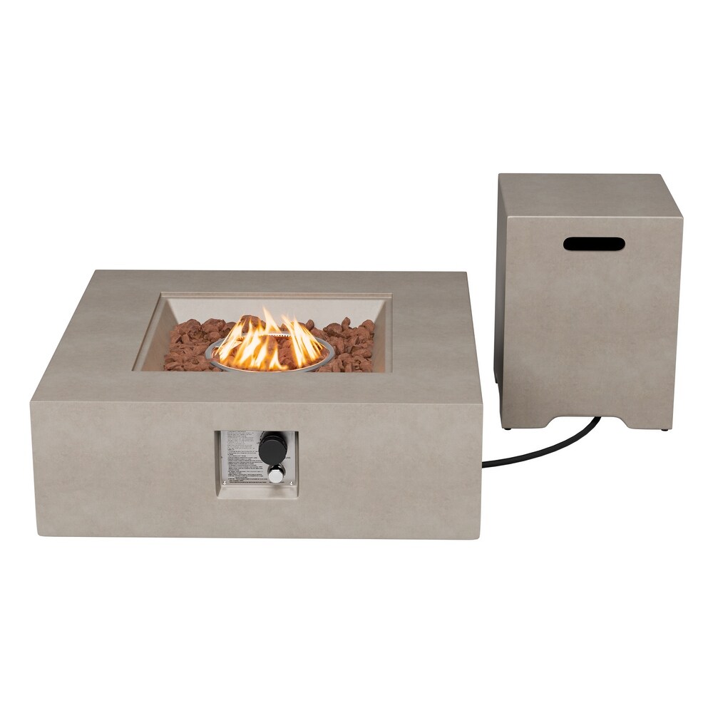 COSIEST 2 Piece Outdoor Square Green Patio Fire Table With Tank Cover