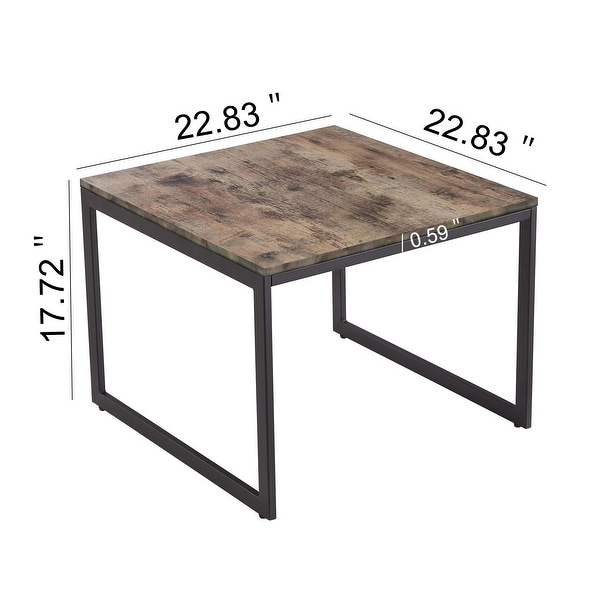 Square Coffee Table， 22.8 inch Industrial Cocktail Table， Large Accent Center Table Table Wood Tabletop with Metal Frame