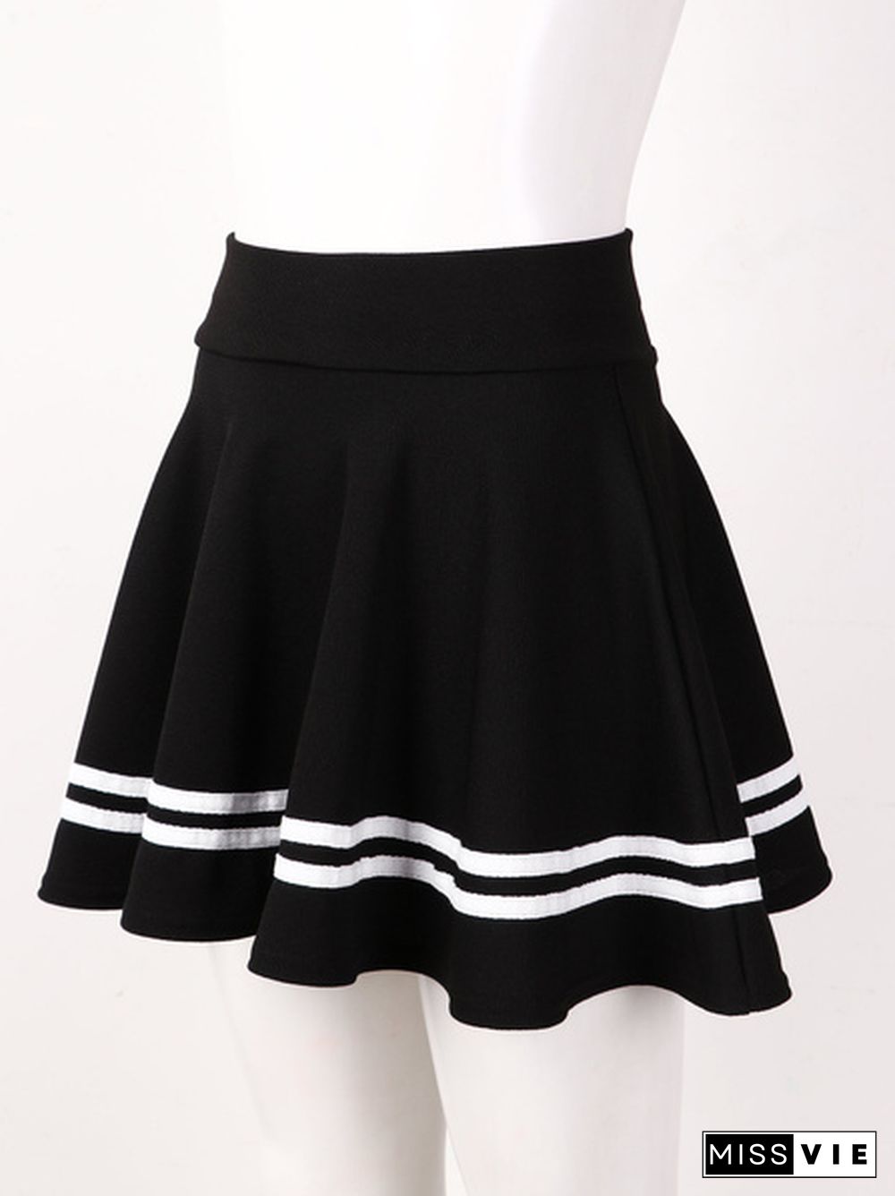 Women School Girls A-Line Dress Summer Girls Short Dress High Waist Pleated Tennis Skirt Uniform With Striped Hemline