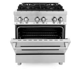 ZLINE Kitchen and Bath 30 in. 4.0 cu. ft. Dual Fuel Range with Gas Stove and Electric Oven in Stainless Steel (RA30) RA30