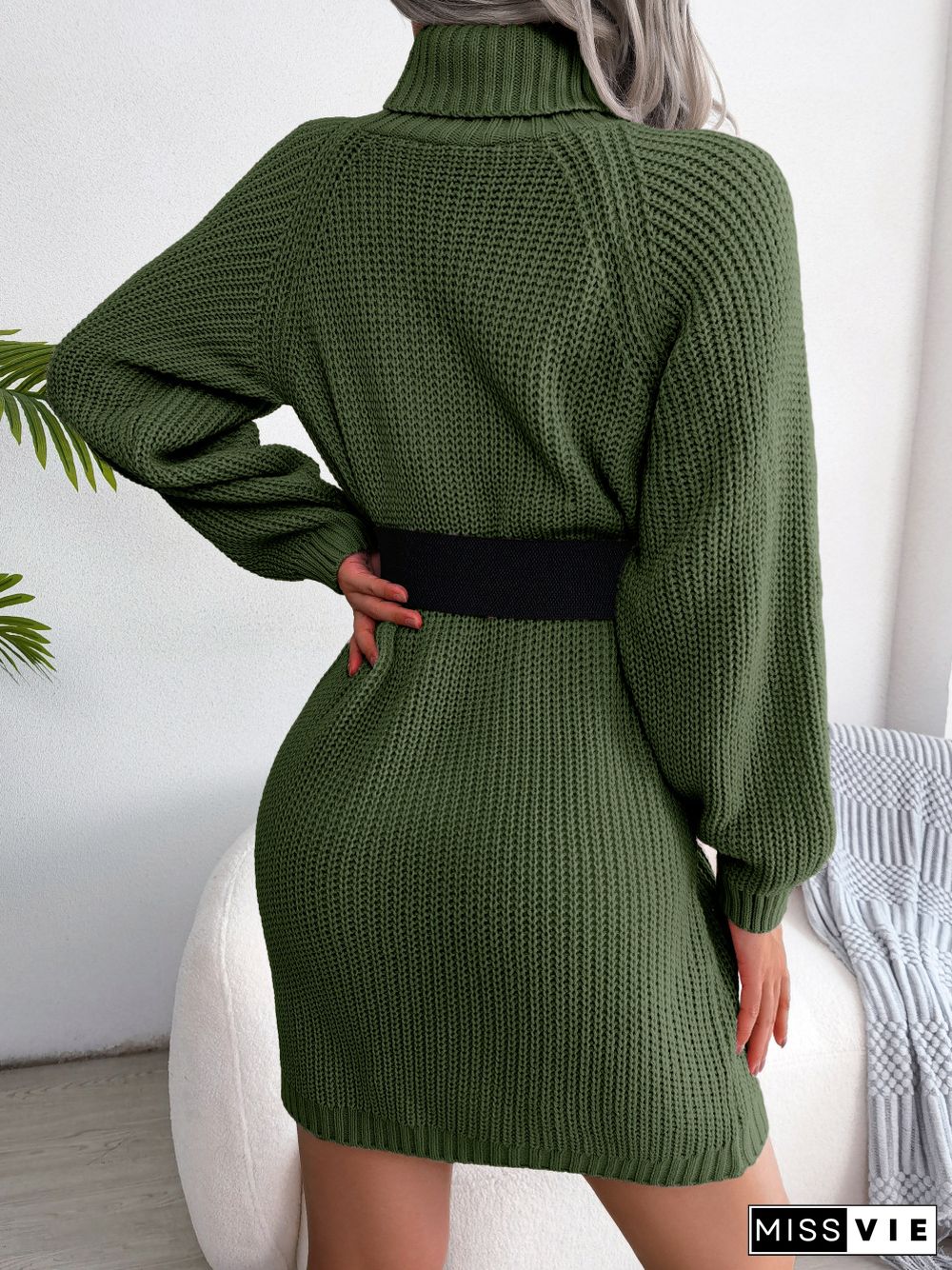 Casual Button Turtleneck Long Sleeve Bottom Sweater Dress