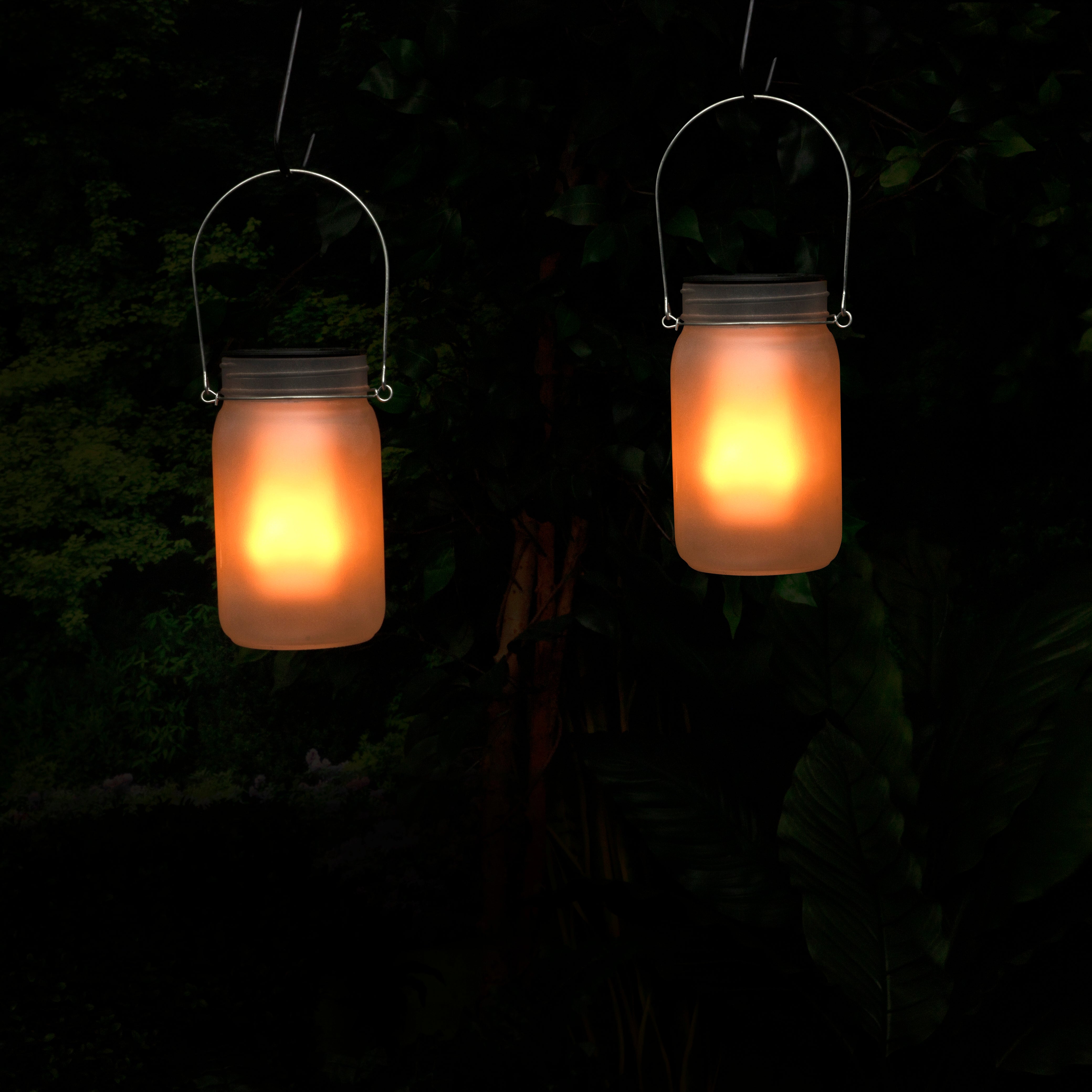 Alpine Corporation Outdoor Solar Powered Pathway Lantern Flickering LED Light Jars (Set of 2)