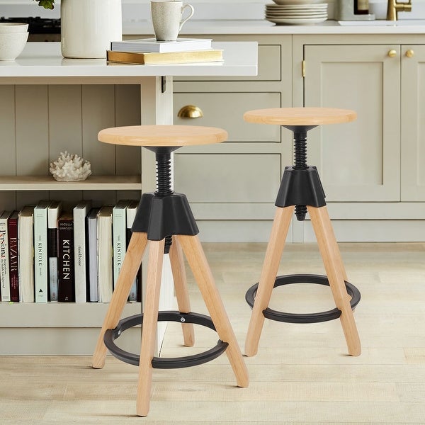 Swivel Adjustable Height Solid Wood Counter Stool - 27.6