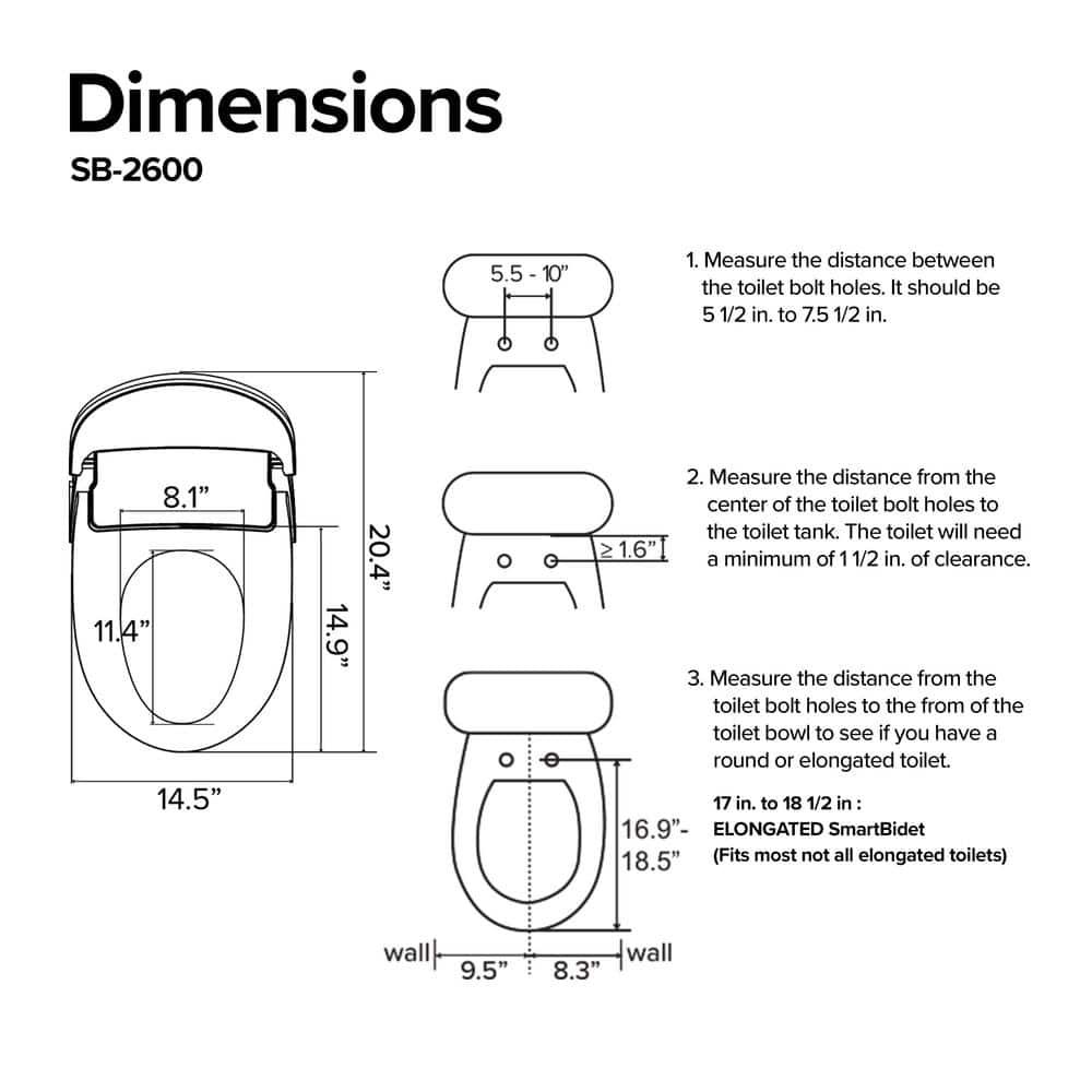 SmartBidet Electric Bidet Seat for Elongated Toilets with Unlimited Warm Water Touch Control Panel Turbo Wash in White