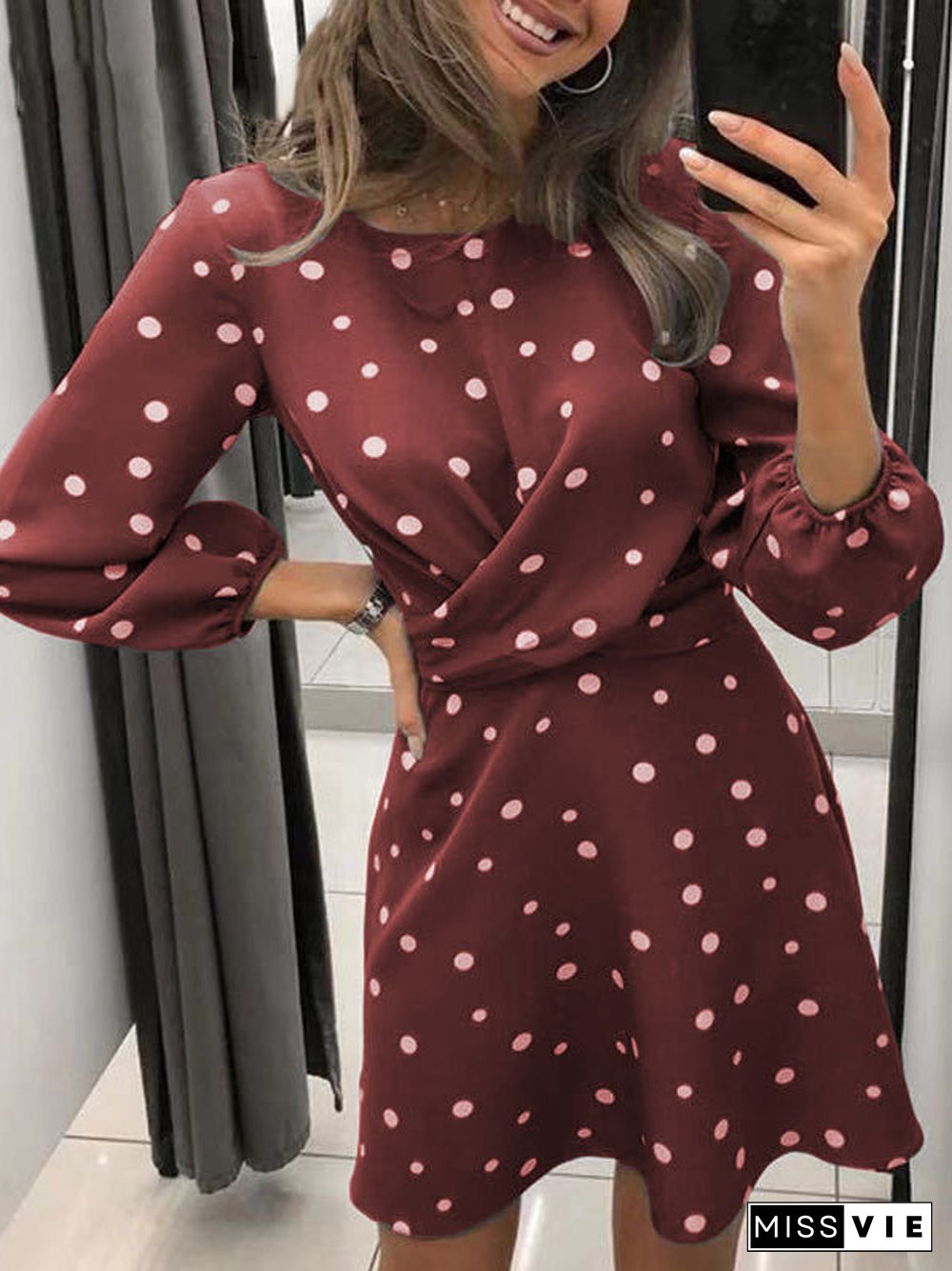 Polka Dot Long Sleeve Mini Dress