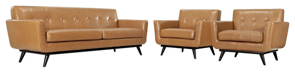 Giselle Tan 3 Piece Leather Living Room Set   Midcentury   Living Room Furniture Sets   by V.S.D Furniture  Houzz