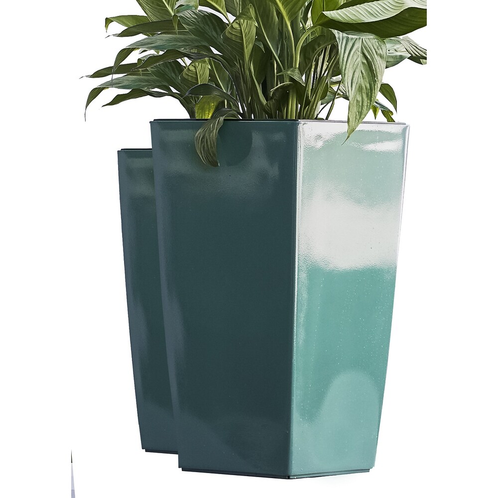 XBrand 22 in. Tall Nested Plastic Self Watering Indoor Outdoor Square Planter Pot (Set of 2)